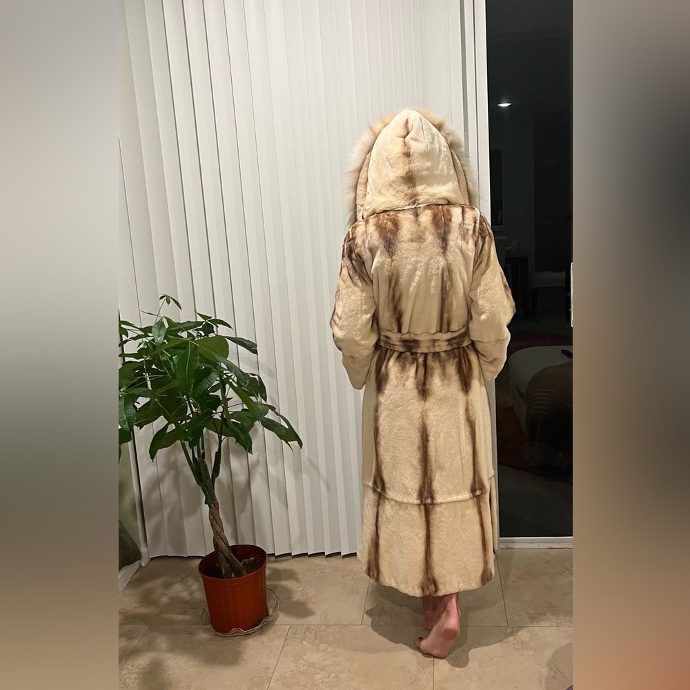 Mink coat with partial fox trim